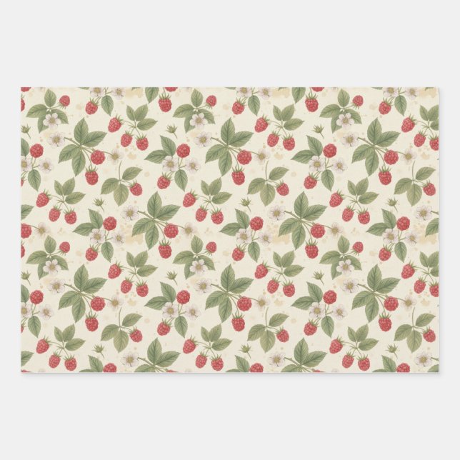 Grappe de framboises avec feuilles et fleurs (Devant)