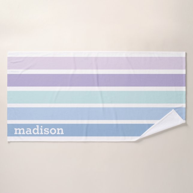 Gras Bande Purpl, Bleu et Turquoise Serviette Nom  (Serviette de bain)