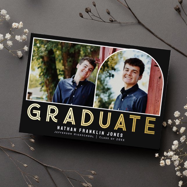 Gras Black Graduation Arch Photo Foil Invitation (Créateur téléchargé)