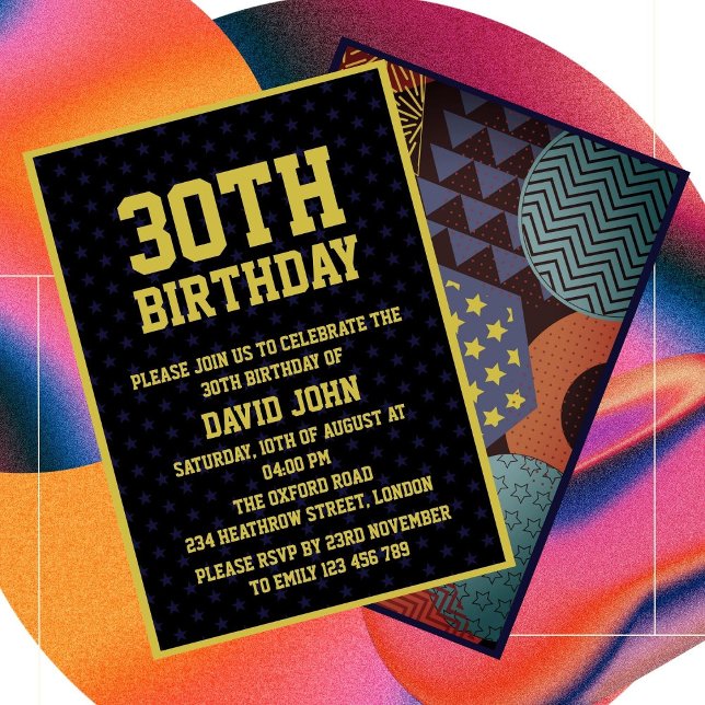 Gras Black Retro Pop 30e anniversaire Invitation (Créateur téléchargé)