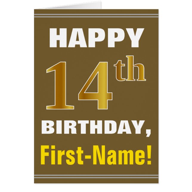 Gras, Brown, Faux Gold 14e anniversaire avec carte (Devant)