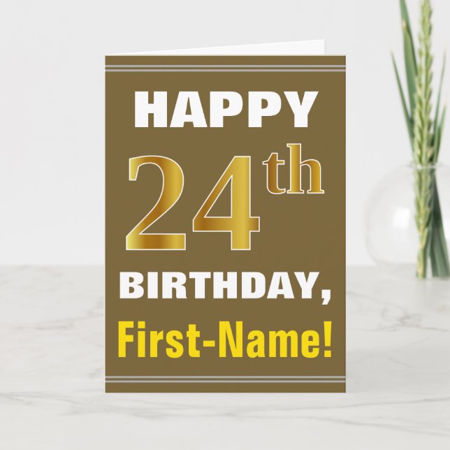 Gras, Brown, Faux Gold 24e anniversaire avec carte (Devant)