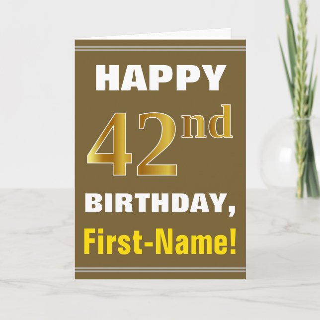 Gras, Brown, Faux Gold 42e anniversaire avec carte (Devant)