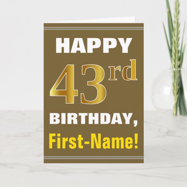 Gras, Brown, Faux Gold 43e anniversaire avec carte (Devant)