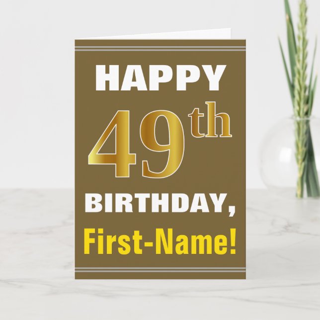 Gras, Brown, Faux Gold 49e anniversaire avec carte (Devant)