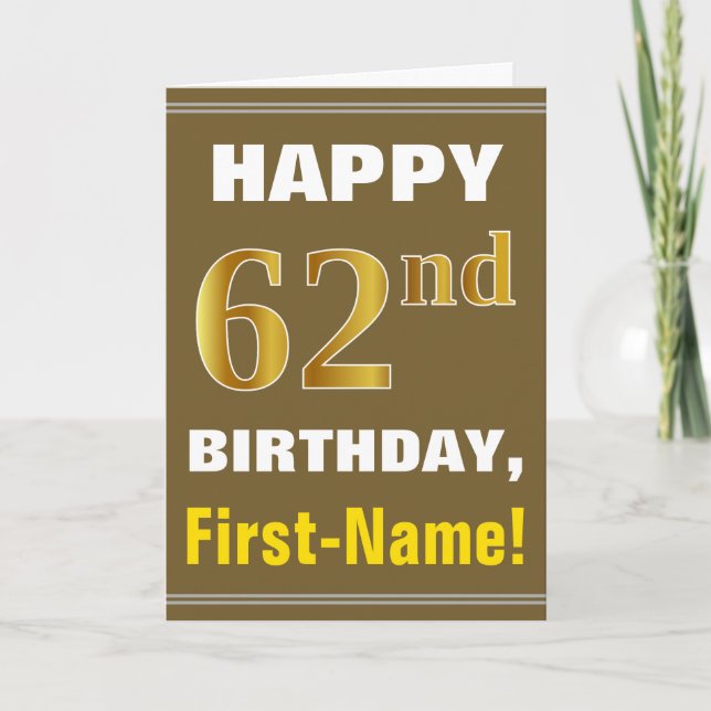 Gras, Brown, Faux Gold 62e anniversaire avec carte (Devant)
