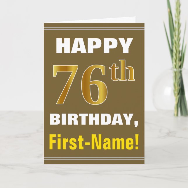 Gras, Brown, Faux Gold 76e anniversaire avec carte (Devant)