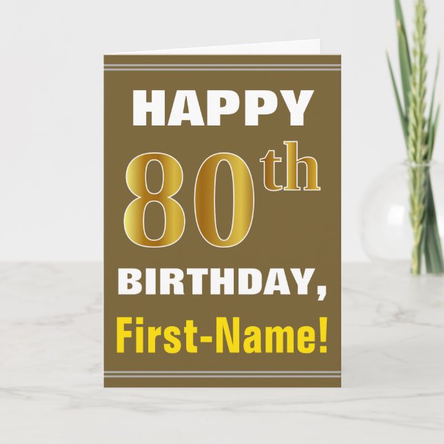 Gras, Brown, Faux Gold 80e anniversaire avec carte (Devant)