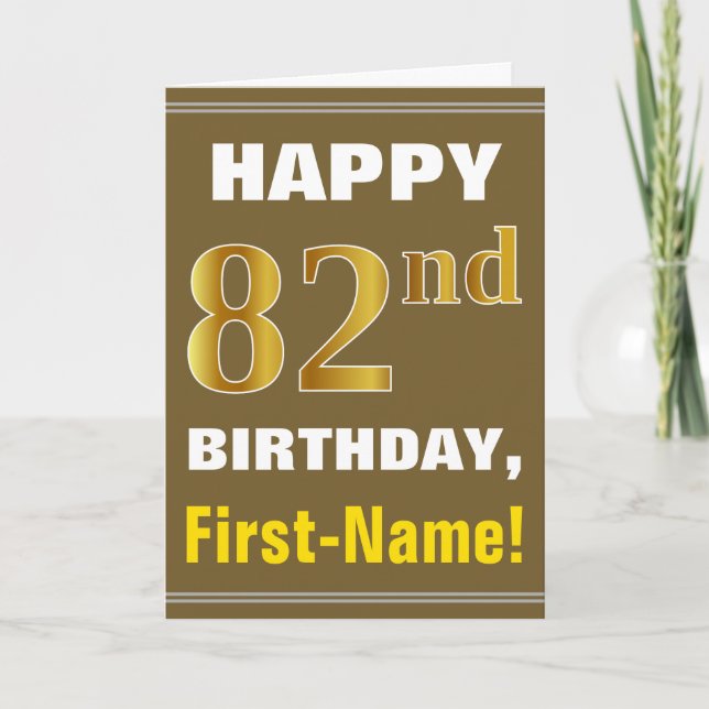 Gras, Brown, Faux Gold 82e anniversaire avec carte (Devant)