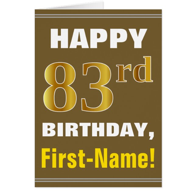Gras, Brown, Faux Gold 83e anniversaire avec carte (Devant)