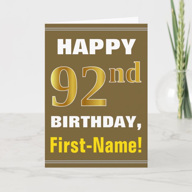 Gras, Brown, Faux Gold 92e anniversaire avec carte (Devant)