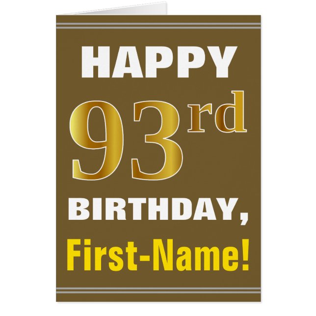 Gras, Brown, Faux Gold 93e anniversaire avec carte (Devant)