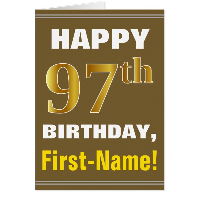 Gras, Brown, Faux Gold 97e anniversaire avec carte (Devant)