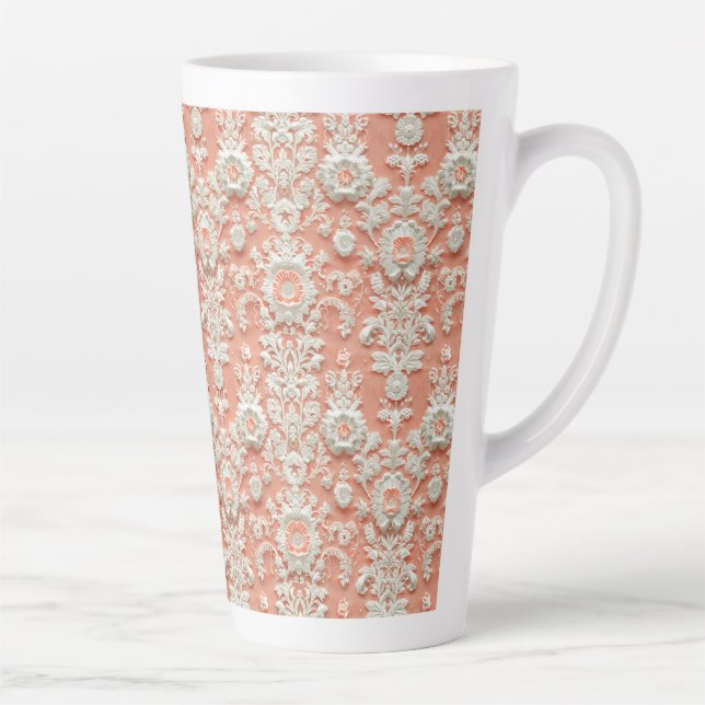 Gras Coral Lace-Effet Céramique Grosse Mug Latte (Droite)