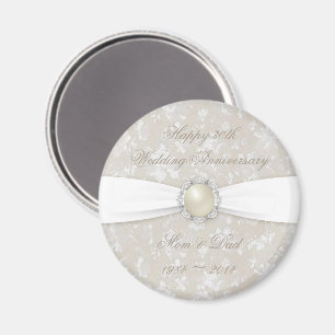 Gras Damask 30e anniversaire Mariage Magnet rond