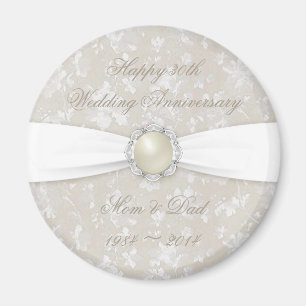 Gras Damask 30e anniversaire Mariage Magnet rond