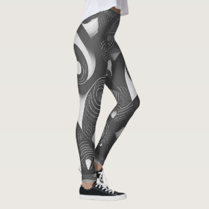 Gras et Dynamique : Leggings Abstraits Gris & Blan