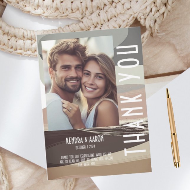 Gras et Edgy Brown Olive Mariage Carte de remercie (Créateur téléchargé)