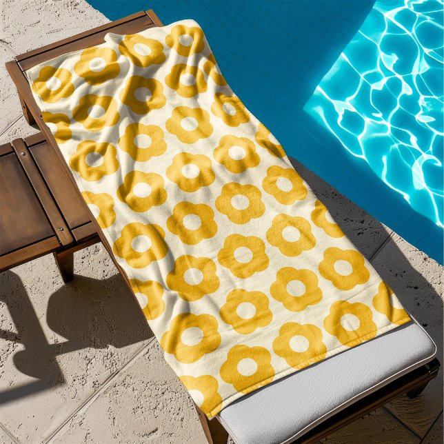 Gras Été Jaune Floral Motif Rétro (summer yellow bath towel with bold floral pattern )
