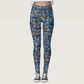 Gras Floral Ditsy Patternes Bleu foncé Leggings
