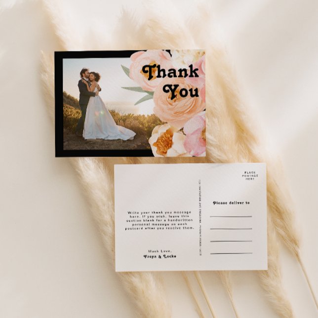 Gras Floral Noir | Carte postale Merci photo (Créateur téléchargé)