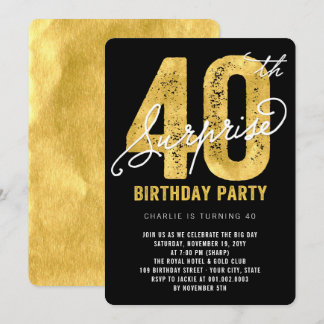 Gras Gold Foil Surprise 40e Invitation de la fête