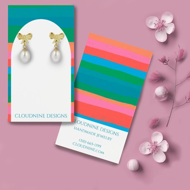 Gras Grandes Arches Arche Écouter Bijoux Carte d'a (Colorful stripes on this custom earring display card with an arch shape to highlight your creations)