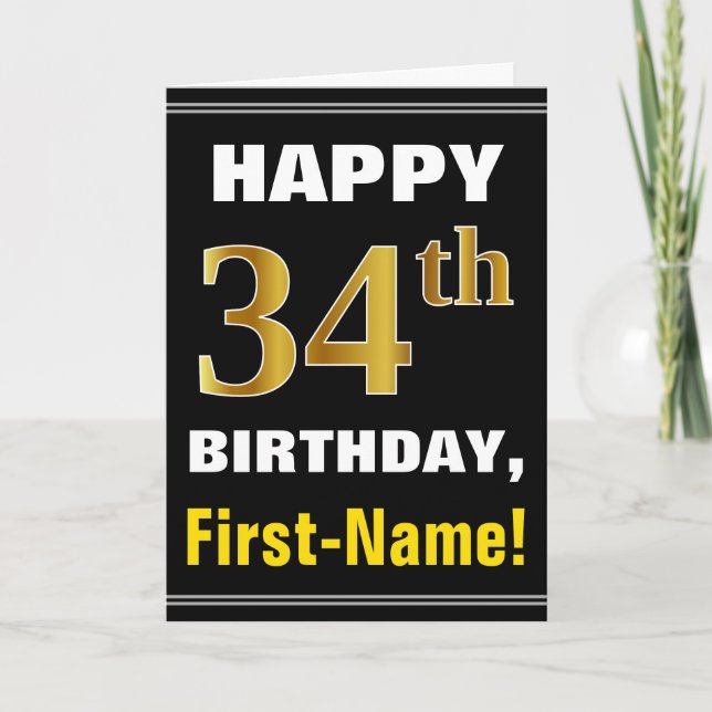 Gras, Noir, Faux Or 34e anniversaire avec carte de (Devant)