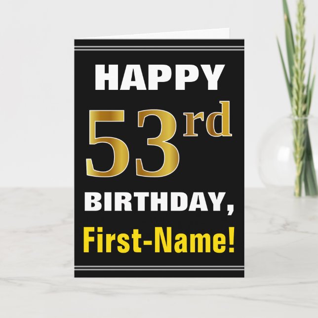 Gras, Noir, Faux Or 53e anniversaire avec carte de (Devant)