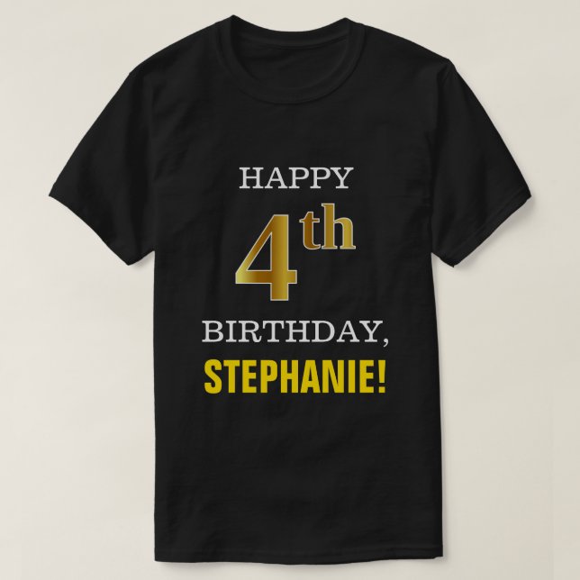Gras, Noir, Faux Or T-Shirt pour 4ème Anniversaire (Design devant)