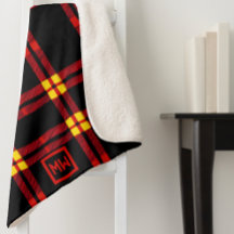 Gras, noir, rouge, monogramme jaune plaid