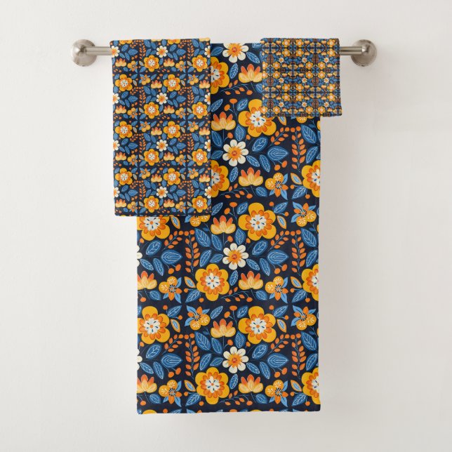 Gras Retro Floral Illustration en orange et bleu (En situation)