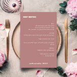 Gras Rose Dusty Simple Simple Custom Wedding Menu<br><div class="desc">Cute Bold Minimaliste Dusty Rose Fall Retro Simple Custom Wedding Menu</div>