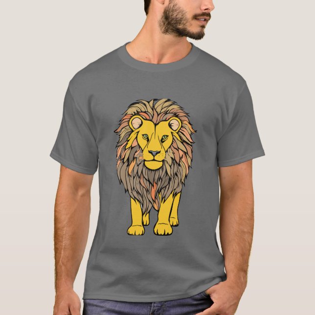 Gras rugissant : T-shirt imprimé Lion à feu" (Devant)