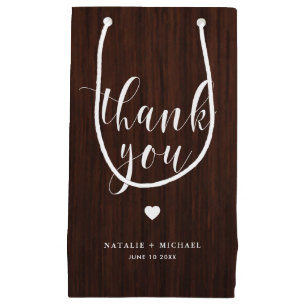 Gras Script Rustique Bois Motif Merci sac cadeau