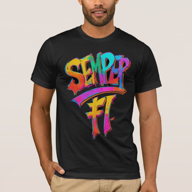 Gras Semper Fi Graffiti T-shirt Pride militaire (Devant)