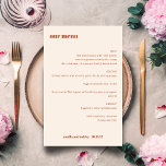 Gras Simple Boho Rust Simple Custom Wedding Menu<br><div class="desc">Cute Bold Minimaliste Boho Rust Fall Retro Simple Custom Wedding Menu</div>