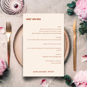 Gras Simple Boho Rust Simple Custom Wedding Menu