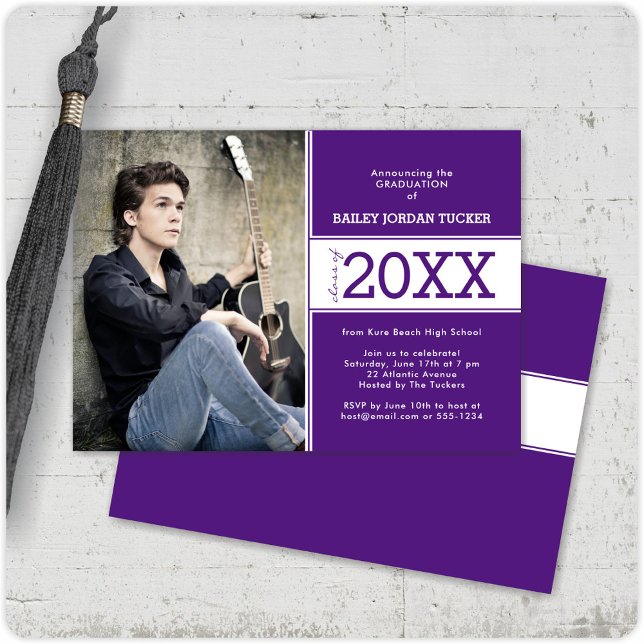 Gras Sporty Purple Photo Faire-part de graduation (Créateur téléchargé)