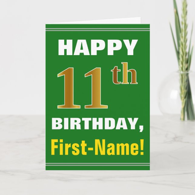 Gras, Vert, Faux Gold 11e anniversaire avec carte  (Devant)