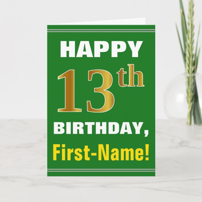 Gras, Vert, Faux Gold 13e anniversaire avec carte  (Devant)