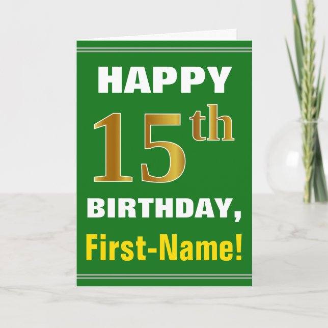 Gras, Vert, Faux Gold 15e anniversaire avec carte  (Devant)