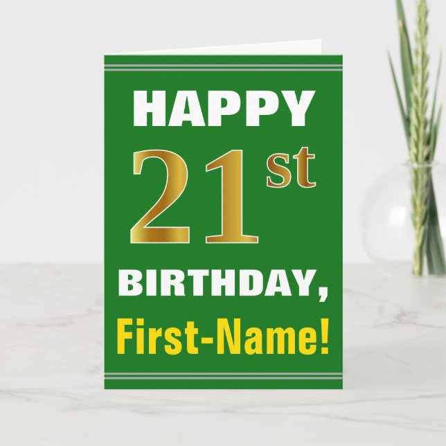 Gras, Vert, Faux Gold 21e anniversaire avec carte  (Devant)