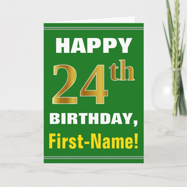 Gras, Vert, Faux Gold 24e anniversaire avec carte  (Devant)