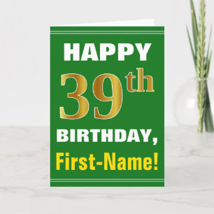 Gras, Vert, Faux Gold 39e anniversaire avec carte