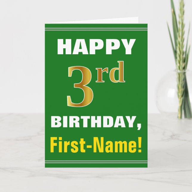 Gras, Vert, Faux Gold 3e anniversaire avec carte d (Devant)