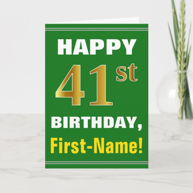Gras, Vert, Faux Gold 41e anniversaire avec carte  (Devant)