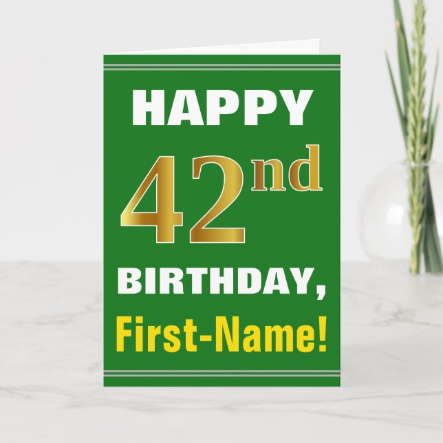 Gras, Vert, Faux Gold 42e anniversaire avec carte  (Devant)
