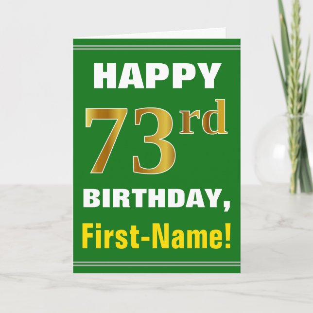 Gras, Vert, Faux Gold 73e anniversaire avec carte  (Devant)