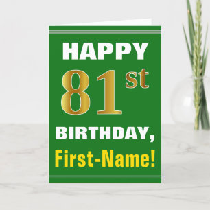 Gras, Vert, Faux Gold 81e anniversaire avec carte 